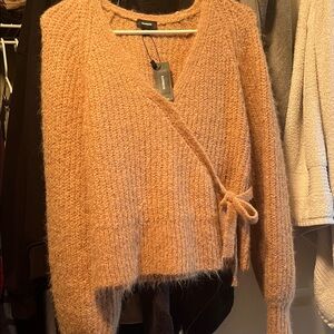 Express Women's Soft Tan Faux Wrap Sweater